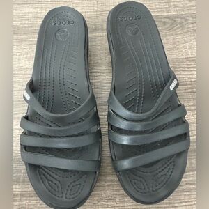 CROCS Black Rhonda Strappy Wedge Sandals